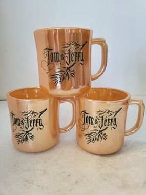3 1950s Fire King Peach Lusterware Tom&Jerry Punch Cups